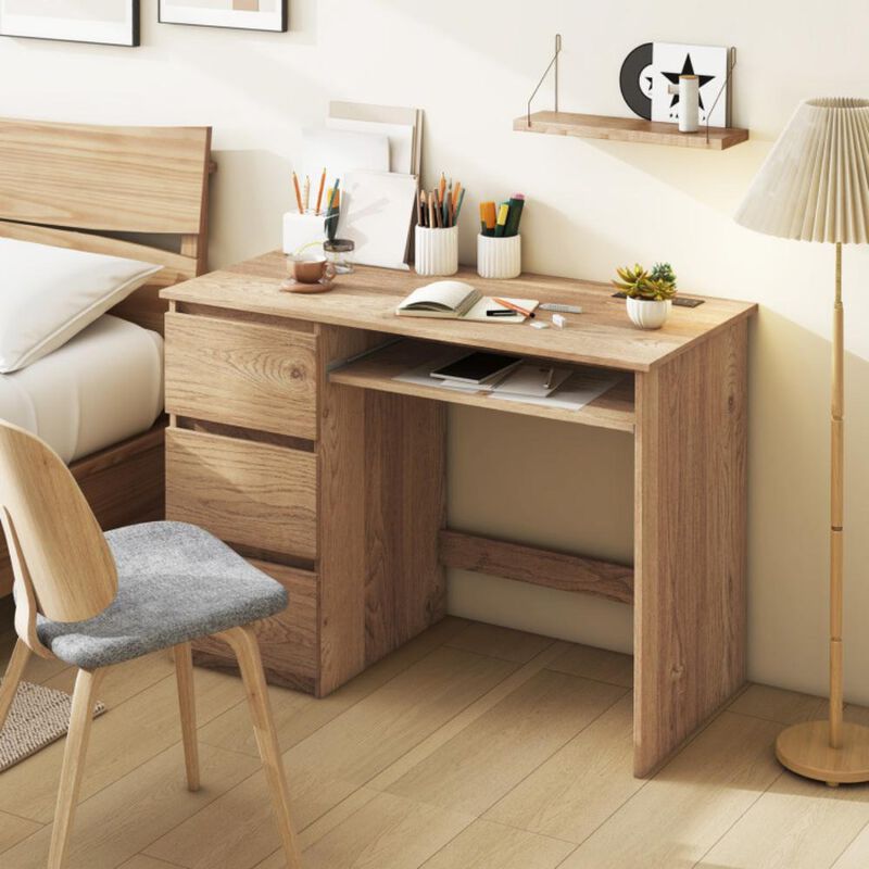 Computer Desk with Power Outlet Keyboard Tray and 3 Large Drawers