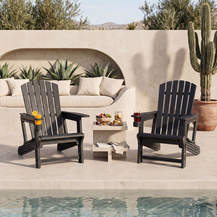 Outdoor HDPE Adirondack Chair with Cup Holder High Back Garden Furniture