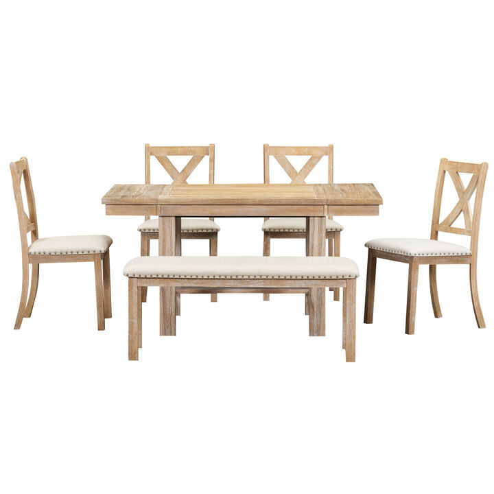 Merax 6-Piece Extendable Dining Table  Chair Bench Set