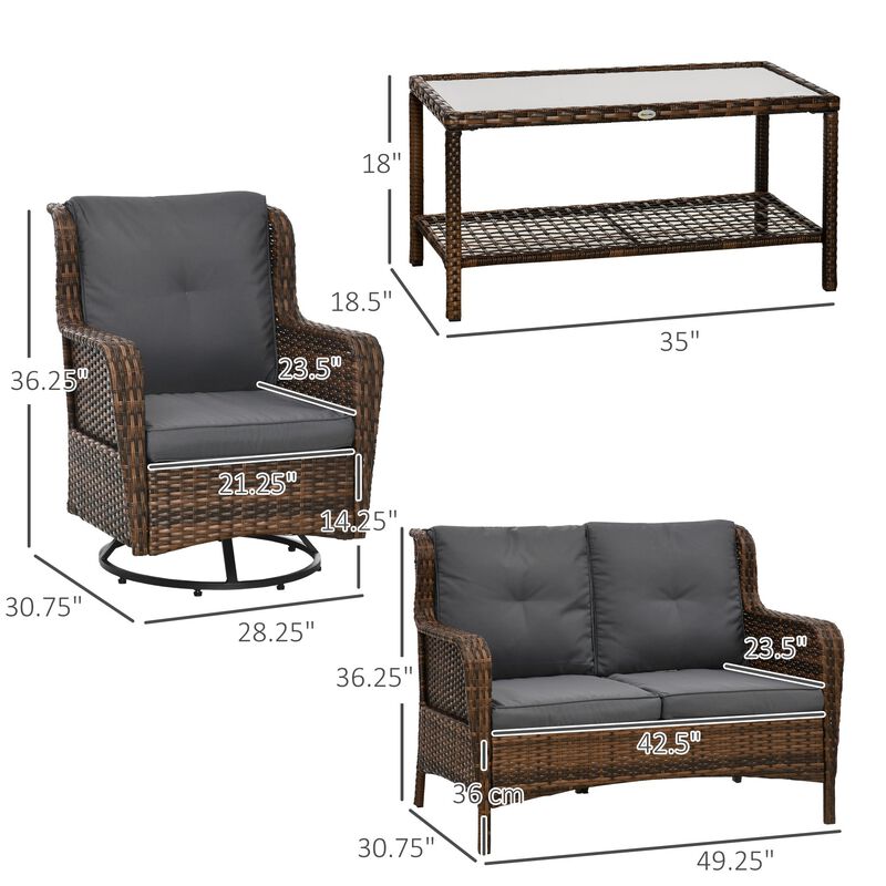 Gray Outdoor Lounge: 4-Piece Rattan Set with Swivel Chairs & Table