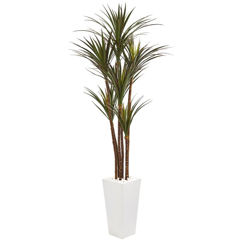 Nearly Natural 6.5-in Giant Yucca Tree in White Planter UV Rest (Indr/Outdr)