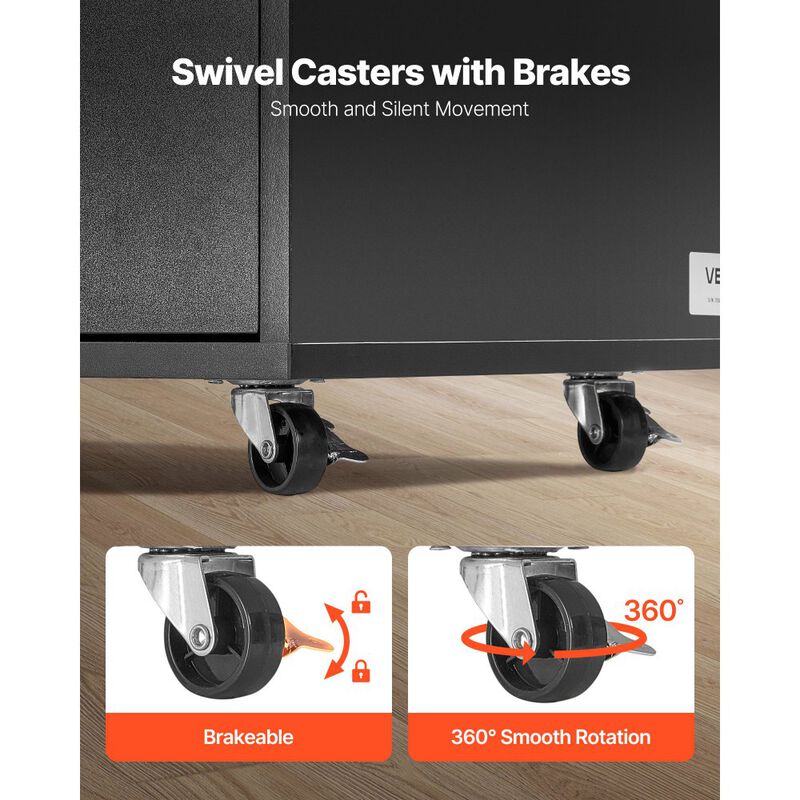 Mobile 3 Drawer Wooden Filing Cabinet with Integrated Power Strip