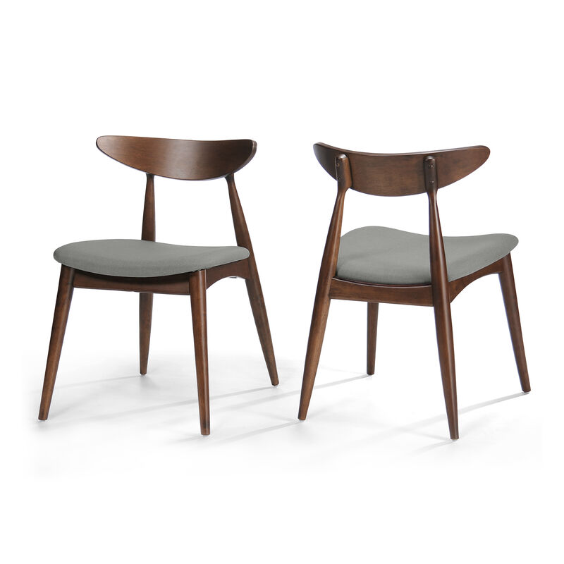 Side Dining Chair Set of 2, Round Rubberwood Splayed Legs, Gray Brown image number 0