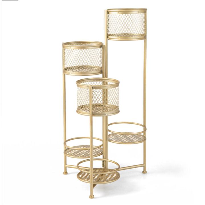 Hivvago 6-Tier Metal Plant Stand with Folding Rotatable Frame for Balcony Garden-Golden