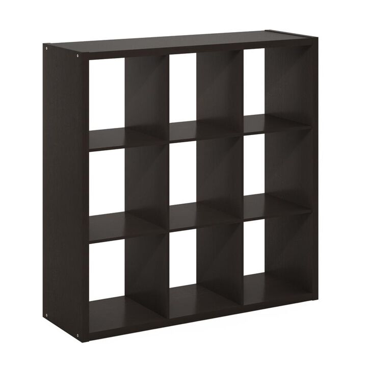 Furinno Cubicle Open Back Decorative Cube Storage Organizer, 9, Dark Oak