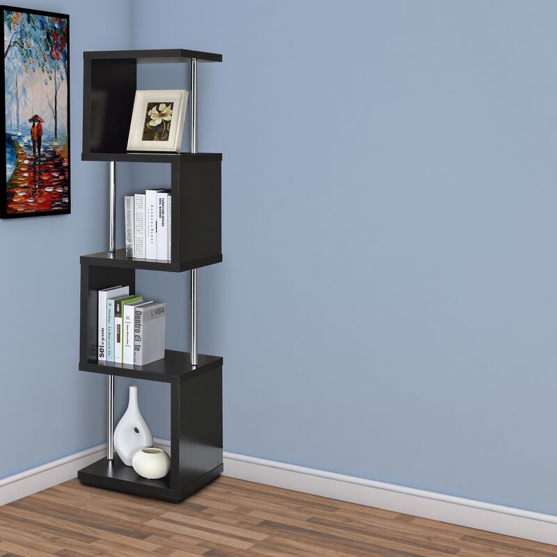 Well made Four Tier Wood And Metal Bookcase, Black