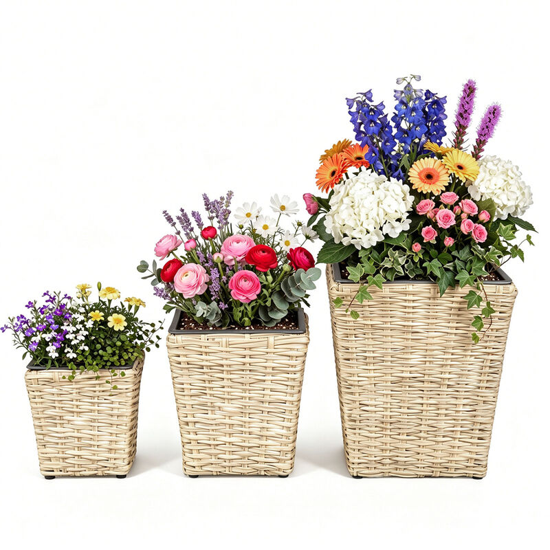 3 Pack Rattan Planters with Plastic Liners for Indoor Outdoor image number 3