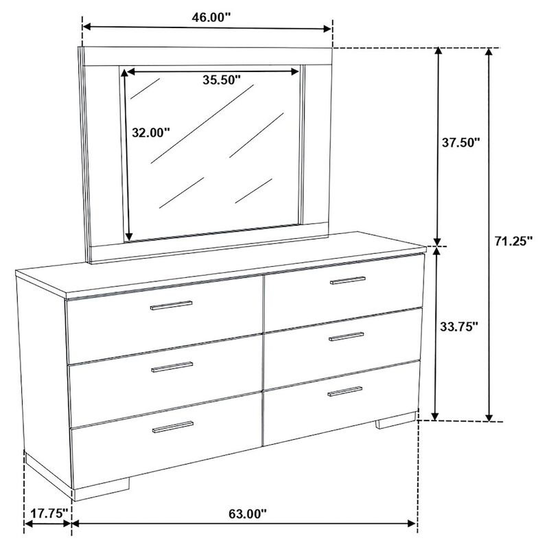 Coaster Co. of America Felicity 6-drawer Wood Dresser with Mirror White High Gloss image number 1