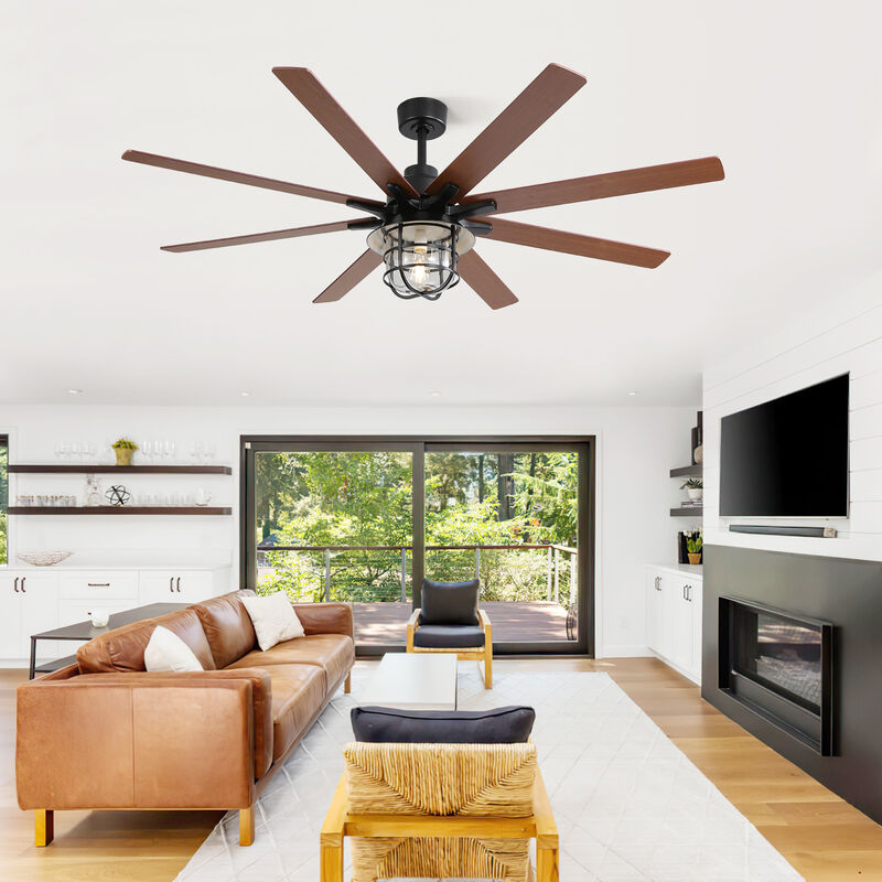 Modern 66 Inch Ceiling Fan With 6 Speed Wind 8 Blades Remote Control Reversible DC Motor With Light image number 1
