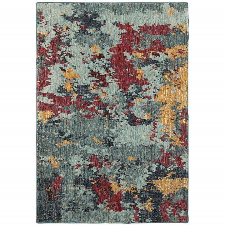3 X 5 Blue And Red Abstract Power Loom Stain Resistant Area Rug