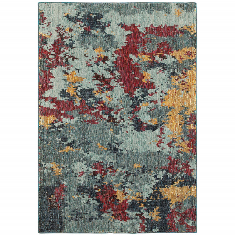 3 X 5 Blue And Red Abstract Power Loom Stain Resistant Area Rug image number 0
