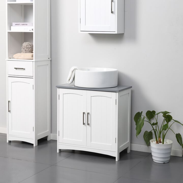 Pedestal Under Sink Cabinet with Double Doors, Modern Bathroom Vanity Unit, Storage Cupboard with Adjustable Shelves, White