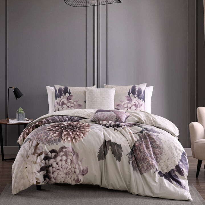 Bebejan Bloom Purple 100% Cotton 230 Thread Count 5-Piece Reversible Comforter Set.