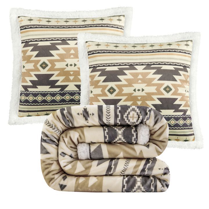 Desert Sage Campfire Sherpa Throw Set