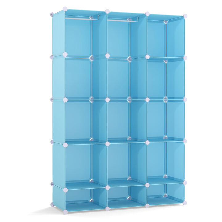 Modular Baby Wardrobe with 13 Cubes, Hanging Rod and Storage Shelves