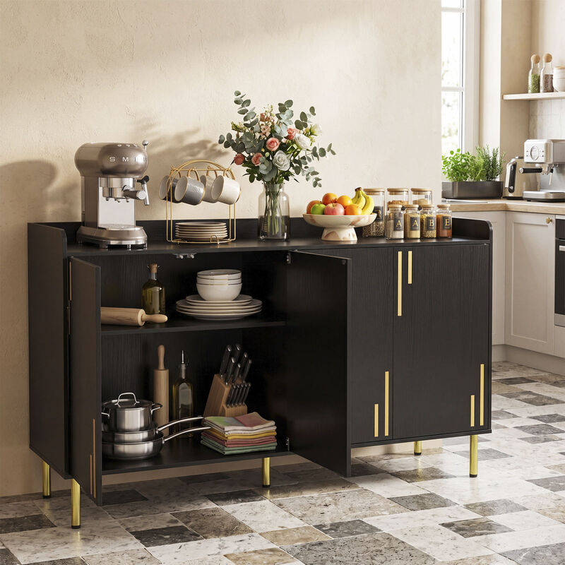 Modern 55 Inch Credenza Buffet Cabinet with 4 Doors Metal Legs Storage image number 5