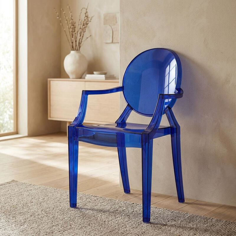 Acrylic Stackable Dining Armchair, Contoured Back, Blue image number 4