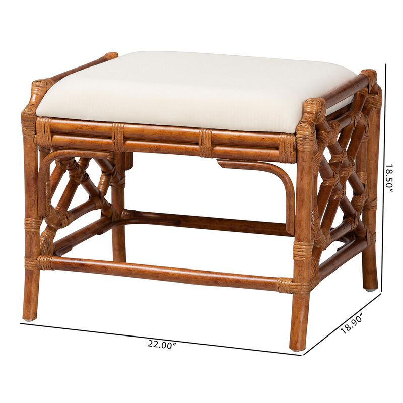 bali & pari Morley Marbled Tortoise Natural Rattan Ottoman - Handcrafted Accent Footstool with Decorative Frame, Coastal Tropical Style for Living Room image number 6
