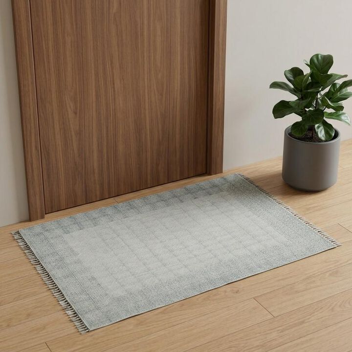 HomeRoots Geometric Flatweave Handmade Distressed Area Rug With Fringe