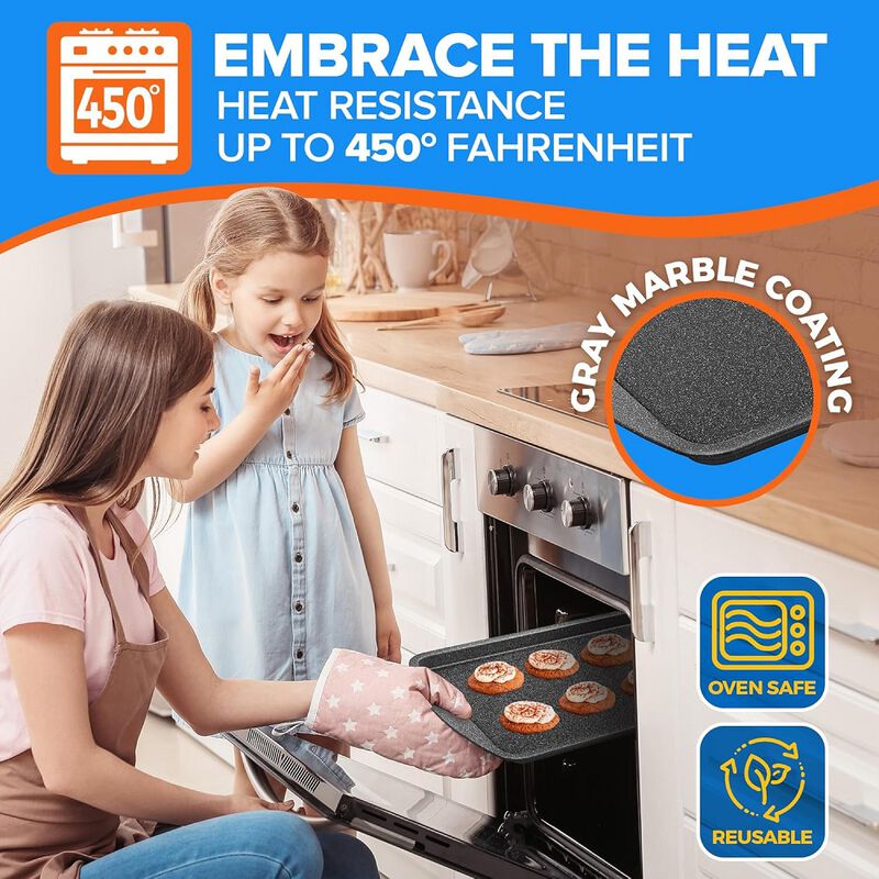 Stackable Baking Pan Set - Deluxe Nonstick White Marble Coating, Carbon Steel Bakeware Sets, PFOA, PFOS, PTFE Free, Recipe Booklet Included, Oven Safe (Up to 450°F), Set of 7