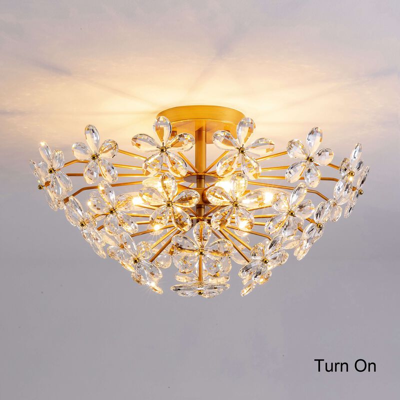 Bibiana Modern 6-Light Daisy Clear Crystals Large Size Flush Mount - Medium‑gloss Brushed Brass Finish image number 4