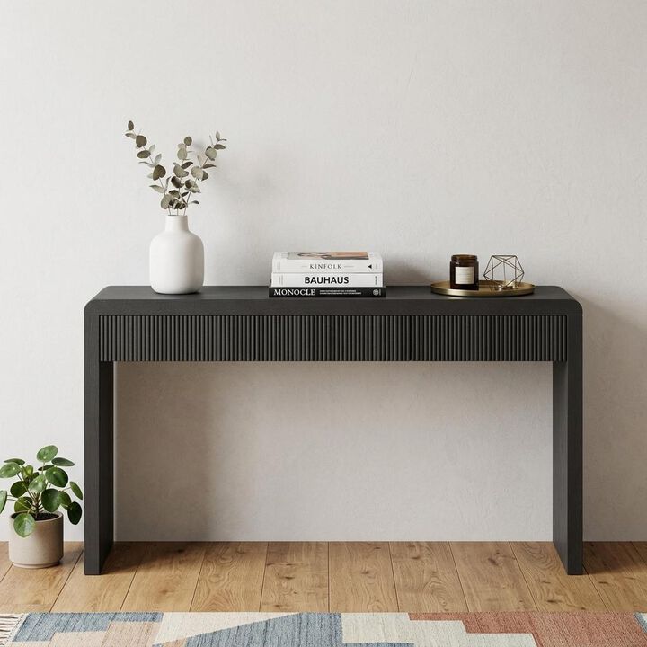 HomeRoots 55" Black Wood Double Pedestal Console Table With Three Drawers