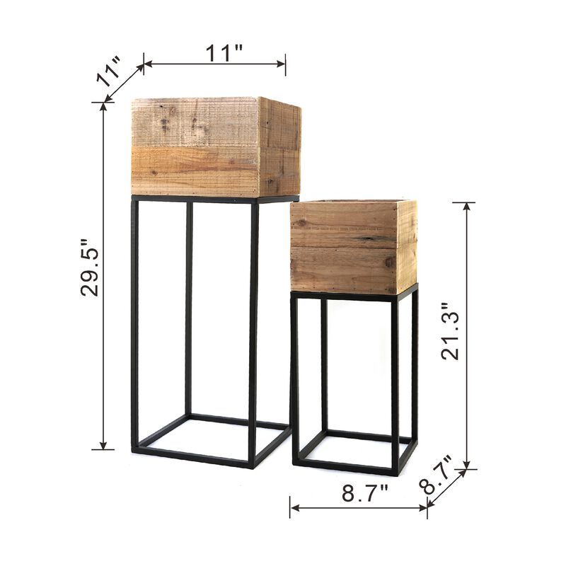 WOW PIONEER Set of 2 Reclaimed Wooden Planter Boxes with Iron Stands for Indoor Outdoor Greenery Display and Home Decor Accents image number 1