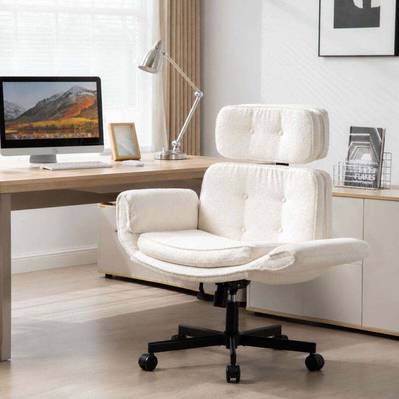GOODSILO Cross-Legged Swivel Task Chair with Adjustable Armrests, Wheels, Removable Headrest for Home, Office, Makeup, Gaming Use image number 2