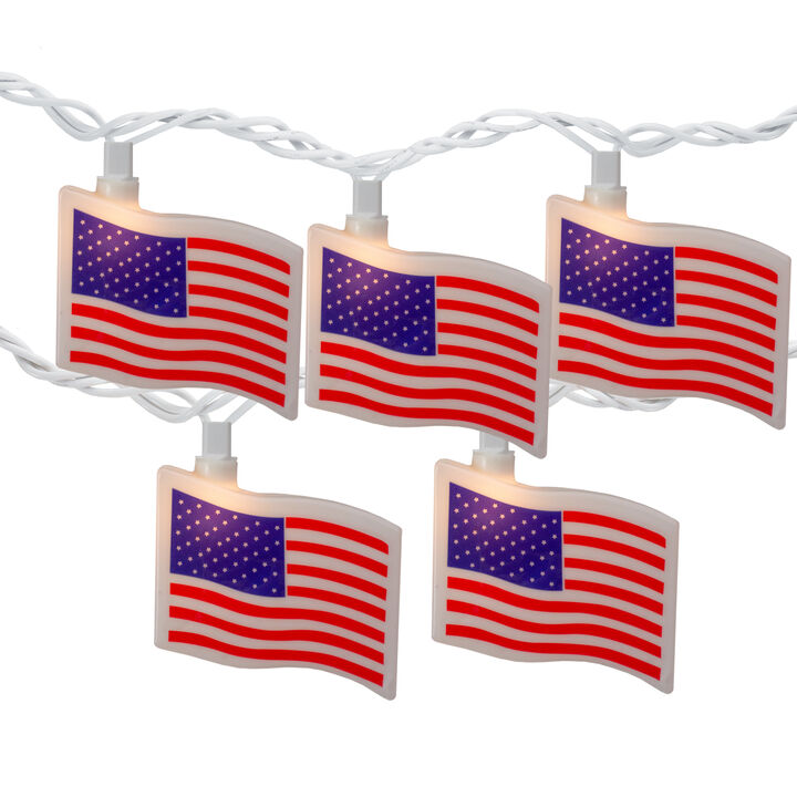 10-Count Red and Blue Patriotic American Flag 4th of July Lights  7.5ft White Wire