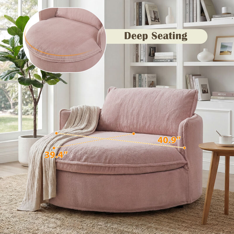Merax 59" Round Circular Lounge Chair with Faux Rabbit Fur, 6.3" Thick Cushion image number 2