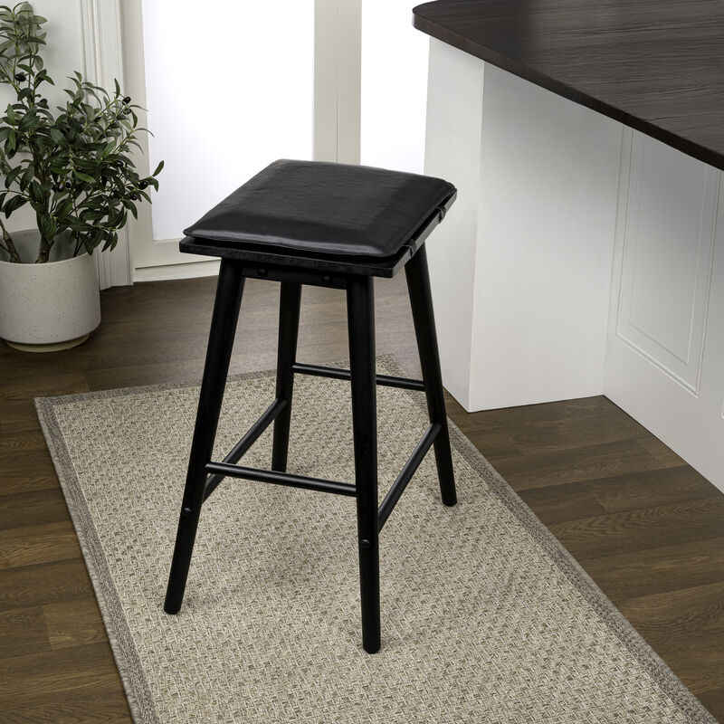 Peroni MidCentury Classic Saddle-Seat Solid Wood/Vegan Leather Backless Bar Stool with Removeable Cushion