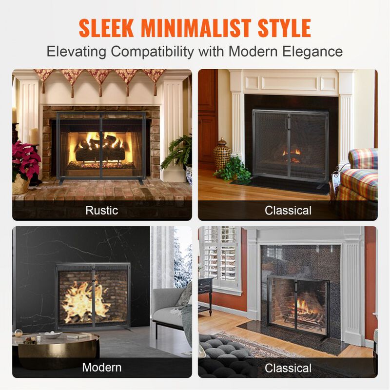 Freestanding Fireplace Spark Screen with Iron Mesh Door, Protective Fire Guard for Home-Black image number 6