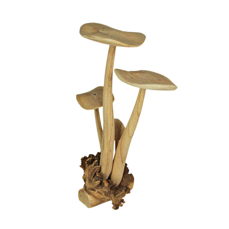 Hand Carved Indonesian Parasite Wood Mushroom Cluster Statue image number 0