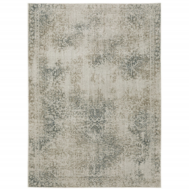 5 X 8 grey Beige And Teal Oriental Power Loom Stain Resistant Area Rug