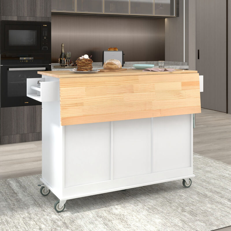ELEMENT ACE Rolling Mobile Kitchen Island with Drop Leaf Breakfast Bar, Storage Cabinet, and Solid Wood Top image number 5