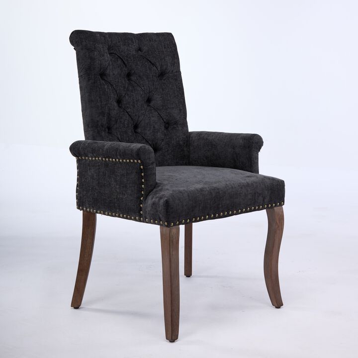 Upholstered Chenille Fabric Accent Dining Chair, Elegant Tufted Club Dining & Kitchen Armchair