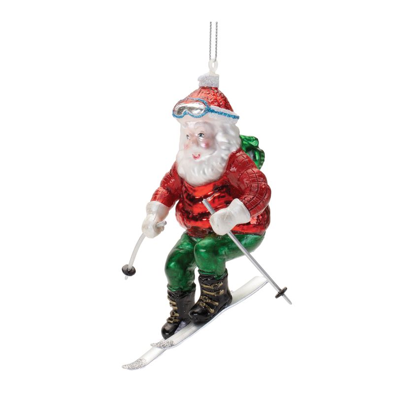 Skiing Santa Glass Ornaments (6-Pack) &ndash; Festive Santa Claus Tree Decorations for Snow-Themed Holiday Styling