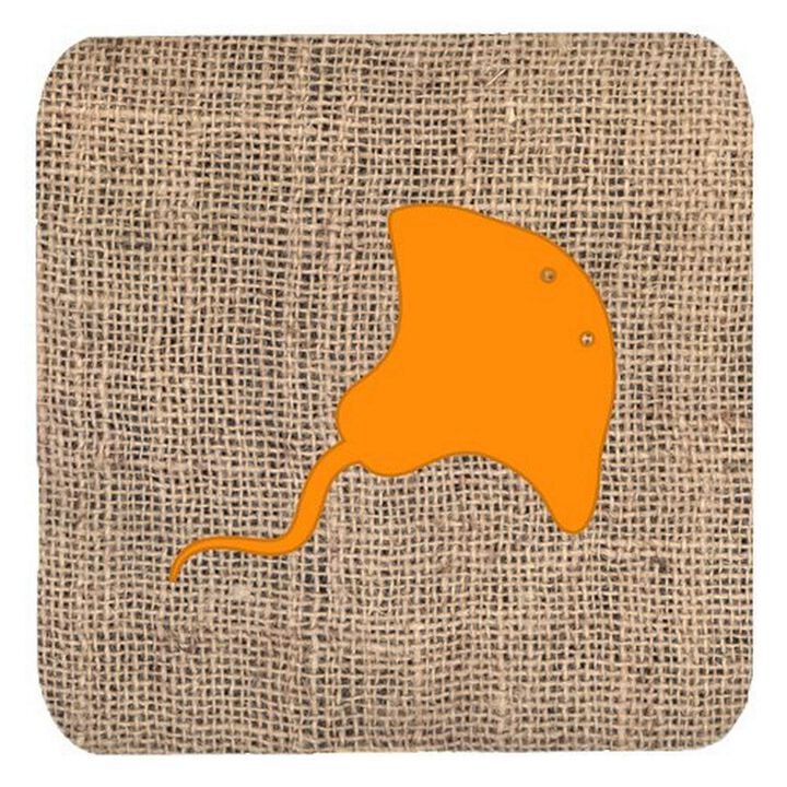 Caroline's Treasures BB1095-BL-OR-FC Stingray Burlap and Orange Foam Coasters (Set of 4), 3.5 H x 3.5 W, Multicolor