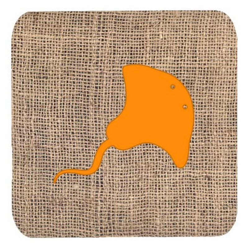 Caroline's Treasures BB1095-BL-OR-FC Stingray Burlap and Orange Foam Coasters (Set of 4), 3.5 H x 3.5 W, Multicolor