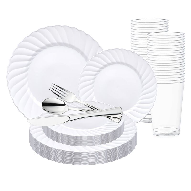 White Flair Plastic Wedding Value Set (72 Sets) image number 0