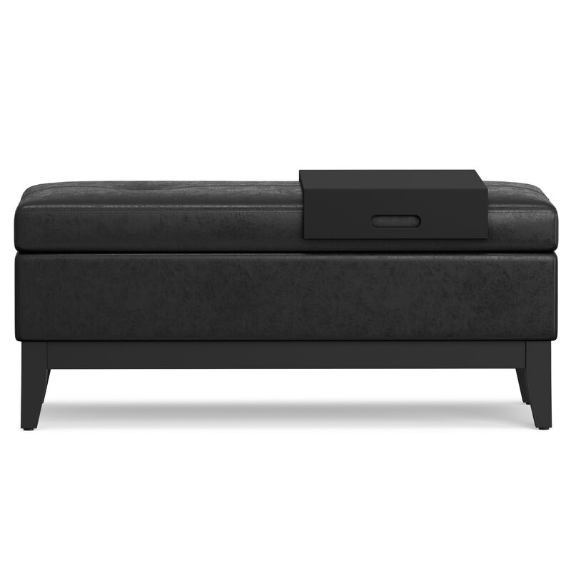 HomeRoots 42" Black and Dark Brown Tufted Faux Leather and Solid Wood Upholstered Storage Bench With Tray image number 2