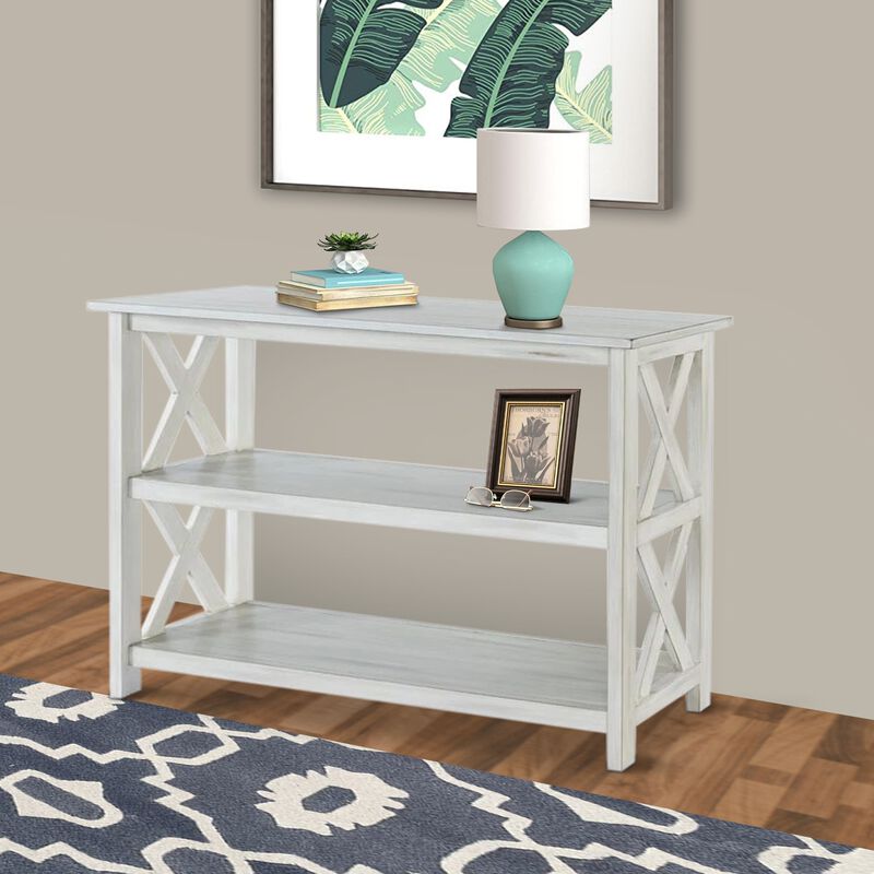 2 Shelf Wooden Entryway Table with X Shaped Accent, White