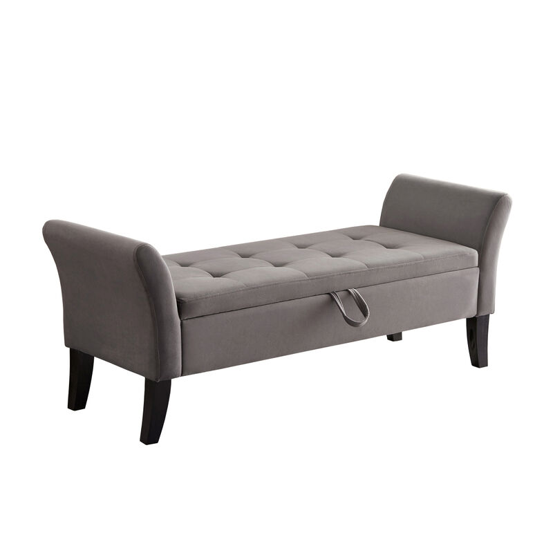 51.5" Bed Bench With Storage Grey Velvet