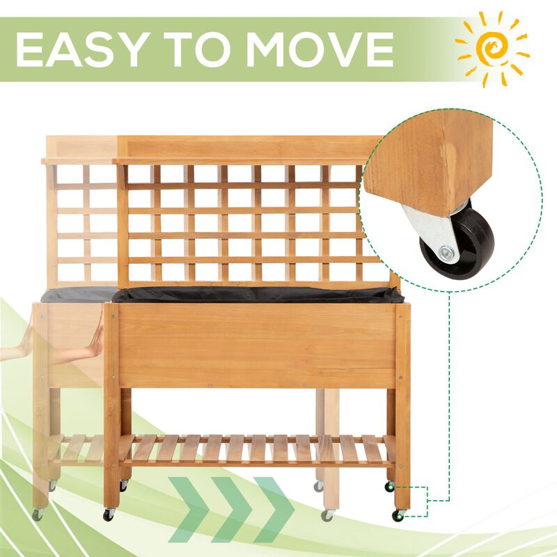Hivvago Elevated Wooden Garden Bed with Shelf and Wheels image number 6
