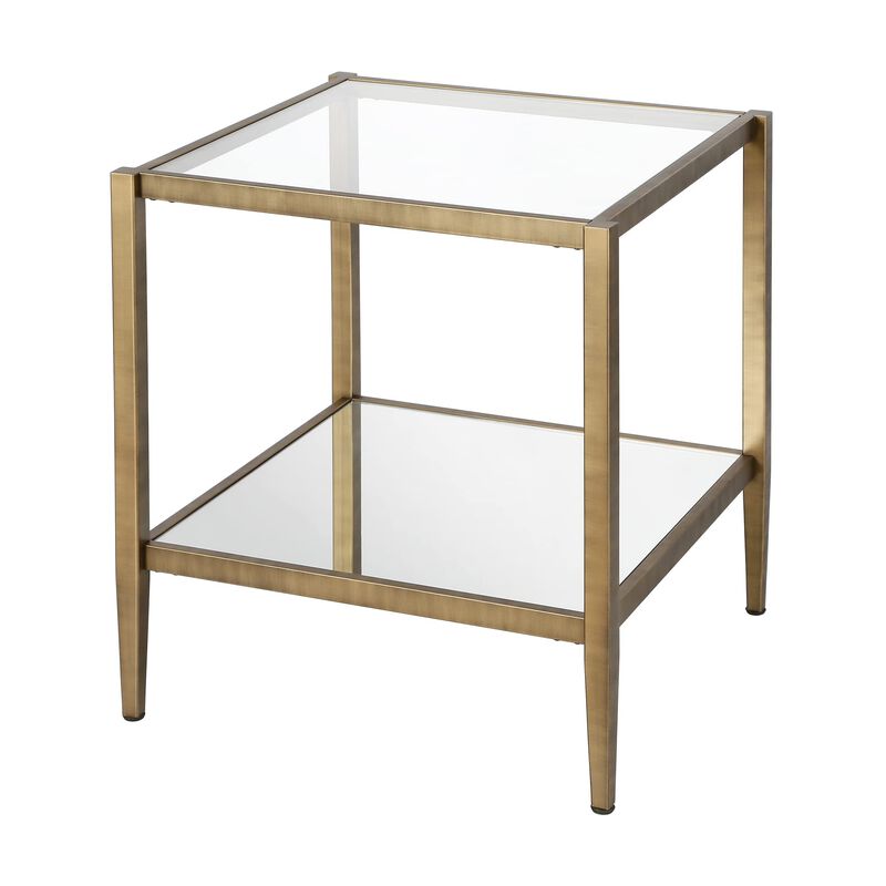 Henn&Hart 20"" Wide Square Side Table with Mirror Shelf in Brass, Table for Living Room, Bedroom image number 3