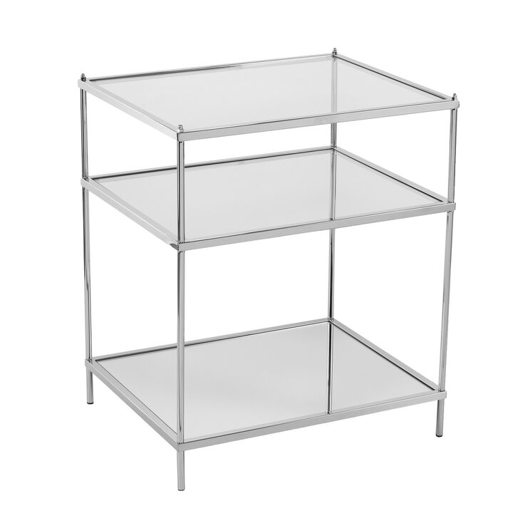 Hivvago 27 Inch  Silver Mirrored Glass And Iron End Table With Shelf