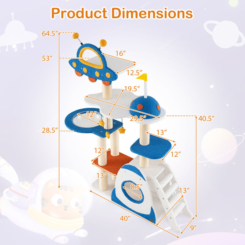 Space Theme Cat Tree Multi-level Cat Tower with Sisal Covered Scratching Posts