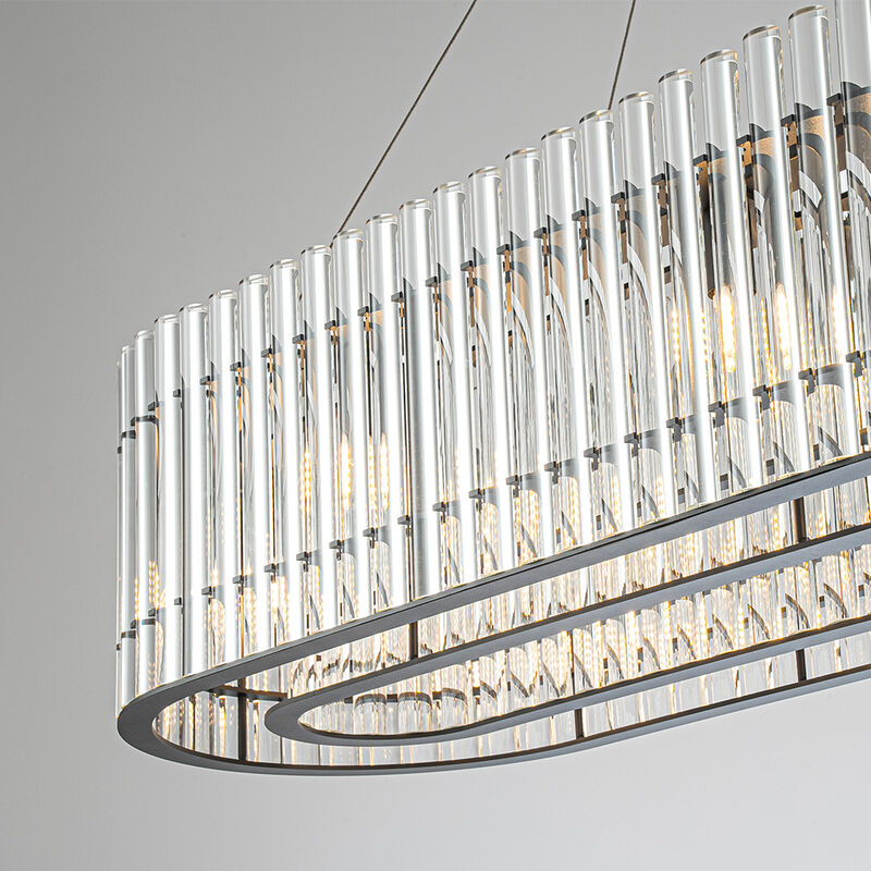 8-Light 39'' Modern Elegant Rectangle 2-Tier Glass And Matte Black Chandelier For Dining Room image number 6