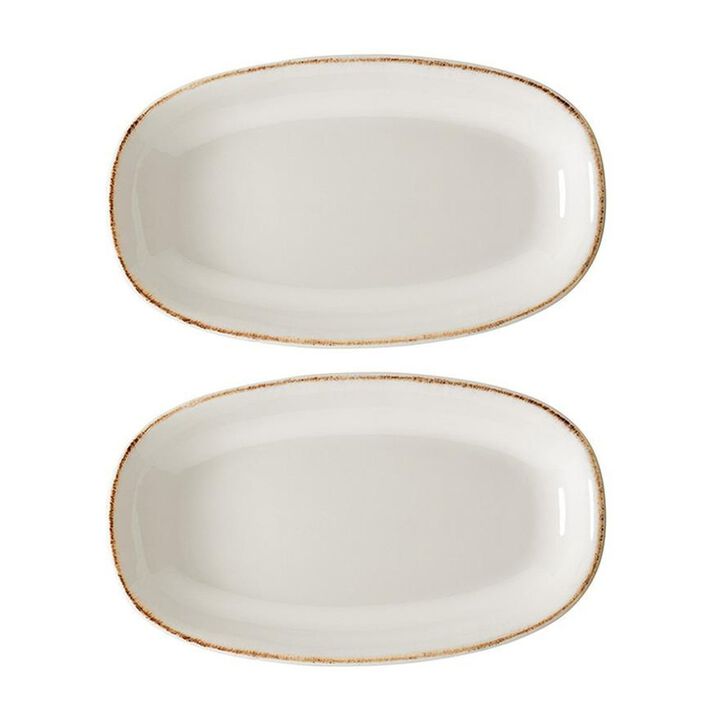 Retro 6" x 3.5" x h:0.75" Oval Decorated Porcelain Platter (Set of 2)
