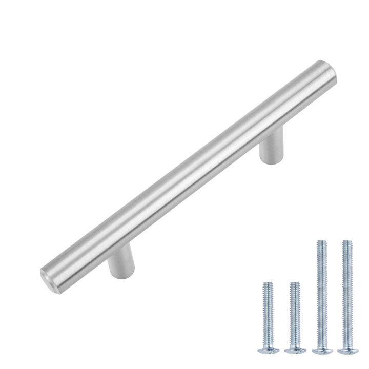 Amazon Basics Euro Bar Cabinet Handle (1/2-inch Diameter), 5.38-inch Length (3-inch Hole Center), Satin Nickel, 25-Pack